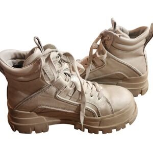 Buffalo London Aspha NC Mid Vegan Platform Boots Cream Beige Womens 7.5 EUR 38